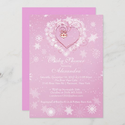 ウィンタースノーフレークハートベビーシャワー招待状 招待状 (正面/裏面)