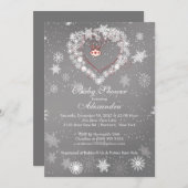 ウィンタースノーフレークハートベビーシャワー招待状 招待状 (正面/裏面)