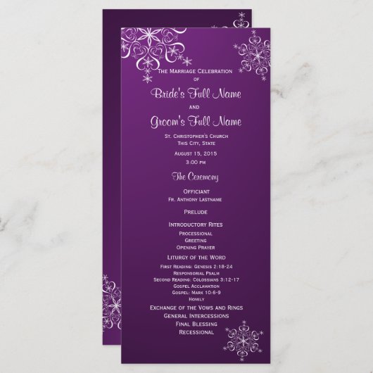 ウィンタースノーフレークパープル結婚式 プログラム (正面/裏面)