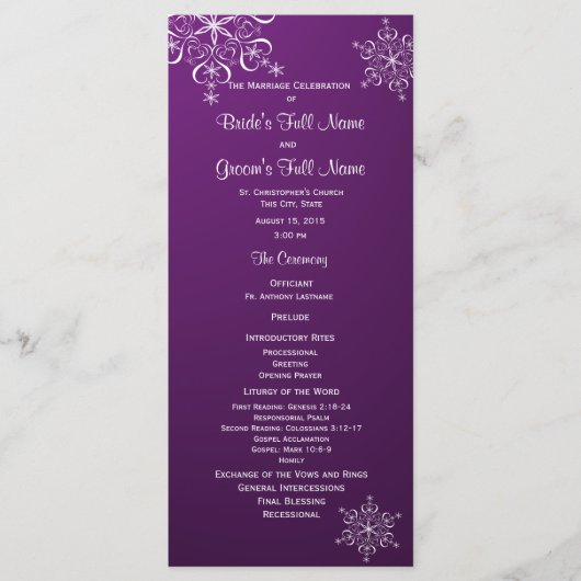 ウィンタースノーフレークパープル結婚式 プログラム (正面)