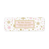 ウィンタースノーフレークピンク金ゴールド誕生日シャワーホリデー ラベル (正面)