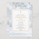 ウィンタースノーフレークファーストホーリーコミュニオン招待状 招待状 (正面/裏面)