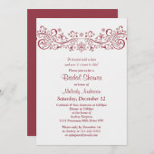 ウィンタースノーフレークフローラレッドホワイトブライダルシャワー 招待状 (正面/裏面)