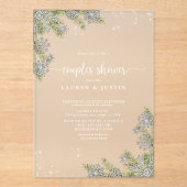 ウィンタースノーフレークブループレイドカップルブライダルシャワー アクリル招待状 (正面)