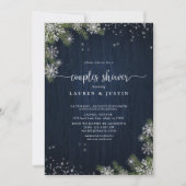 ウィンタースノーフレークブループレイドカップルブライダルシャワー 招待状 (正面)