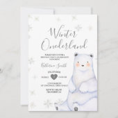 ウィンタースノーフレークベア誕生日招待状 招待状 (正面)