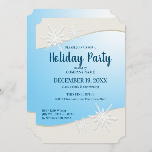 ウィンタースノーフレーク企業のホリデーパーティー 招待状 (正面/裏面)