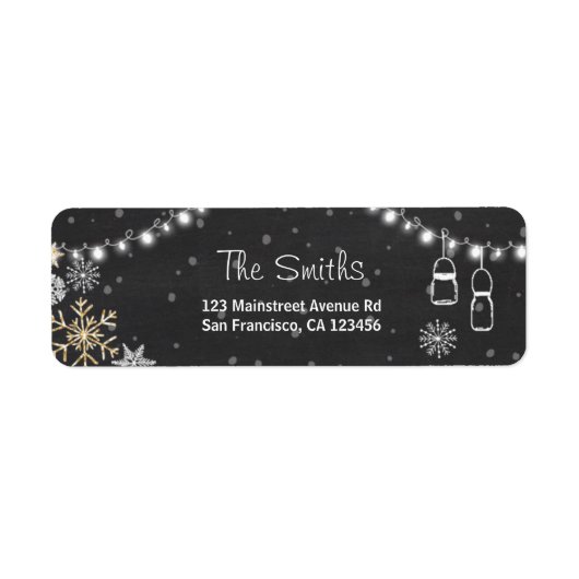 ウィンタースノーフレーク差出人住所ラベル金ゴールドシルバー ラベル (正面)
