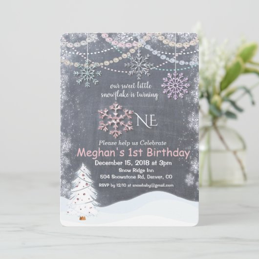 ウィンタースノーフレーク第1誕生日招待状 招待状 (スタンド正面)