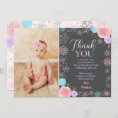 ウィンタースノーフレーク誕生日サンキューカード 招待状 (正面/裏面)