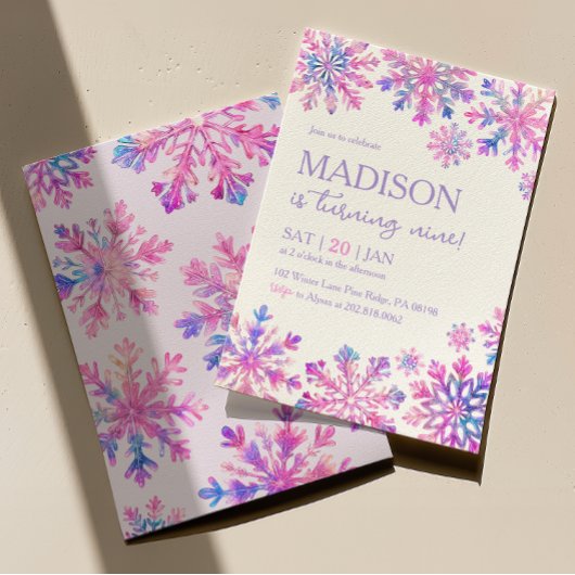 ウィンタースノーフレーク誕生日招待状 招待状