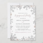 ウィンタースノーフレーク赤面シルバー婚約パーティ 招待状 (正面)