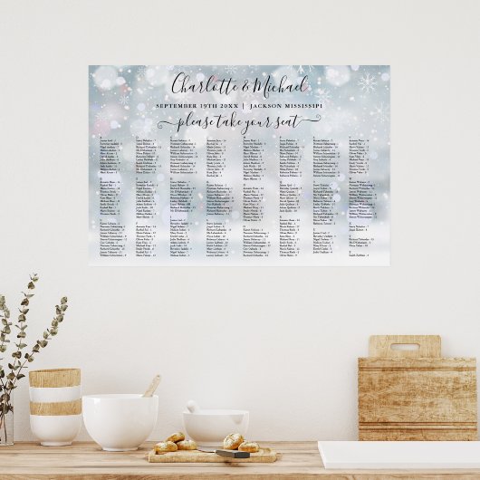 ウィンタースノーフレーク 300名 ウェディング席次表 ポスター (キッチン)