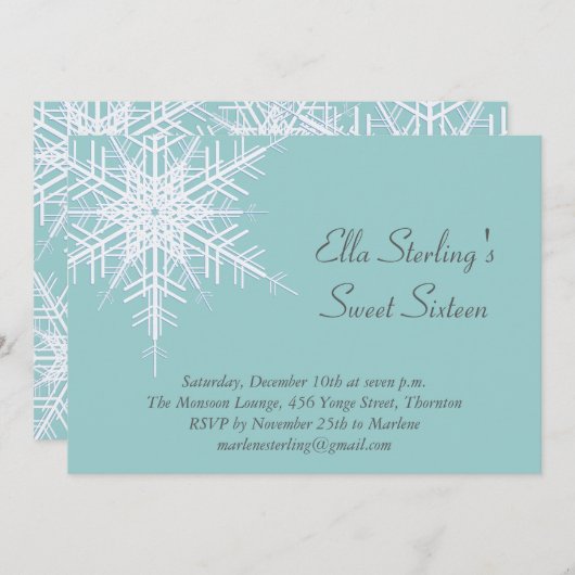 ウィンタースノーフレークSweet sixteen誕生日招待状 招待状 (正面/裏面)