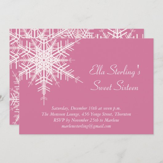 ウィンタースノーフレークSweet sixteen誕生日招待状 招待状 (正面/裏面)