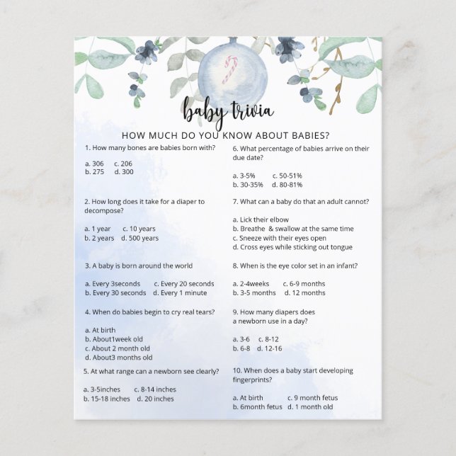 ウィンタースノーベビートリビア |赤ちゃんシャワーゲーム (正面)