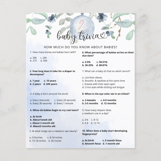 ウィンタースノーベビートリビア |赤ちゃんシャワーゲーム (正面)