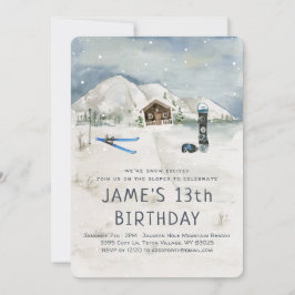 ウィンタースノーボーディングスキー誕生日招待状 招待状