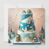 ウィンタースノーボードテーマ キッズ誕生日ケーキ カード (正面)