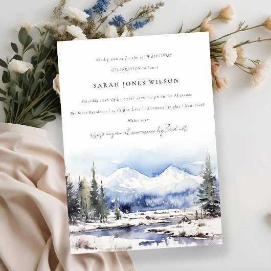ウィンタースノーマウンテンスキーランドスケープ誕生日 招待状
