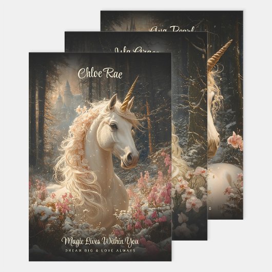 ウィンタースノーユニコーンキャッスルファンタジー魔法の馬 ラッピングペーパーシート