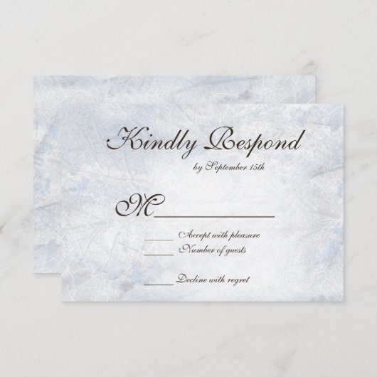 ウィンタースノー迷彩柄エレガントなウェディングRSVPカード 出欠カード (正面/裏面)