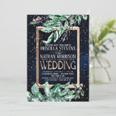 ウィンタースノー金ゴールドネービーリーフウォーター結婚カラーズ 招待状 (スタンド正面)