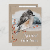 ウィンタースパローアイレックスベリー枝ウッドランドシーン ポストカード (正面/裏面)