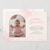 ウィンタースプリンクルベイビーアーチフォトファーストバースデー 招待状 (正面/裏面)