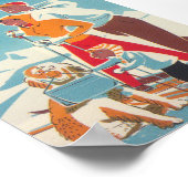 ウィンタースポーツスキーファミリーアンドドッグレトロヴィンテージ ポスター (角)