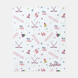 ウィンタースポーツスケートで滑るスキーカスタムホッケー フリースブランケット