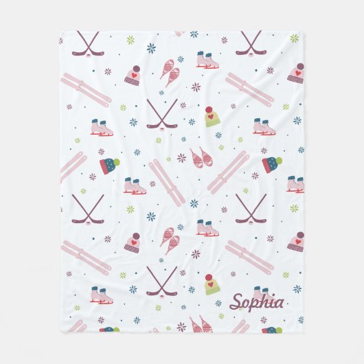 ウィンタースポーツスケートで滑るスキーカスタムホッケー フリースブランケット (正面)