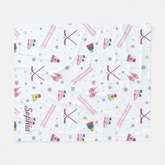 ウィンタースポーツスケートで滑るスキーカスタムホッケー フリースブランケット (正面(横))