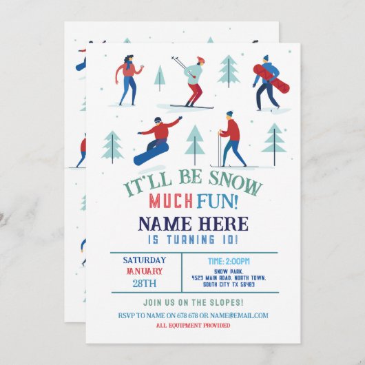ウィンタースポーツバースデーパーティースキースノーボード 招待状 (正面/裏面)