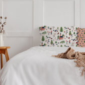 ウィンタースポーツピンクのスキー風景オールオーバープリント 枕カバー