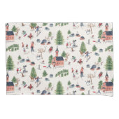 ウィンタースポーツピンクのスキー風景オールオーバープリント 枕カバー (正面)