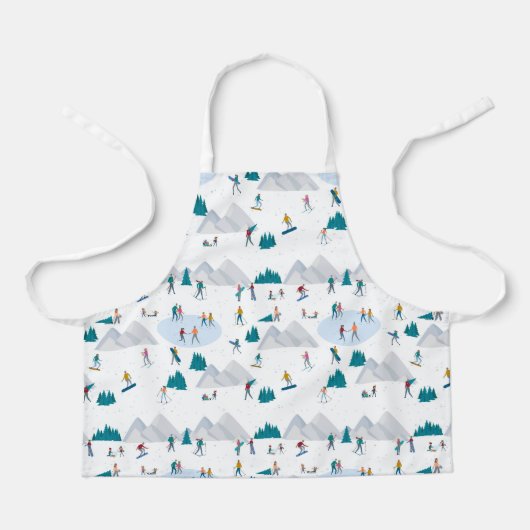 ウィンタースポーツホリデーおもしろいパターン エプロン (正面)