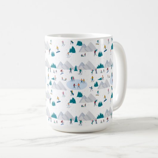 ウィンタースポーツホリデーおもしろいパターン コーヒーマグカップ (正面右)