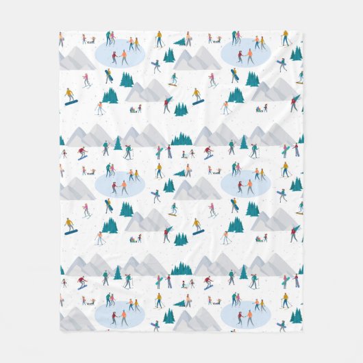 ウィンタースポーツホリデーおもしろいパターン フリースブランケット (正面)