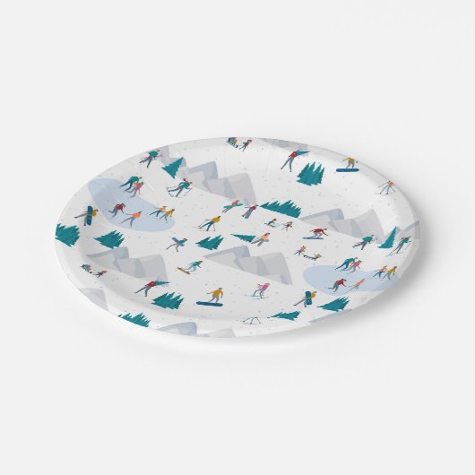 ウィンタースポーツホリデーおもしろいパターン ペーパープレート (アングル)