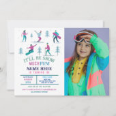 ウィンタースポーツ誕生日ガールズスキースノーボードフォト 招待状 (正面)