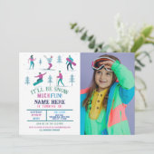 ウィンタースポーツ誕生日ガールズスキースノーボードフォト 招待状 (スタンド正面)