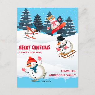ウィンタースポーツ雪だるまイラストレーションメリークリスマス シーズンポストカード
