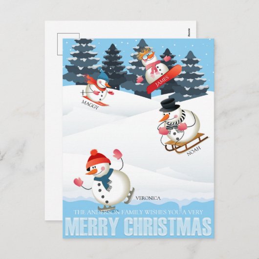 ウィンタースポーツ雪だるまイラストレーション シーズンポストカード (正面/裏面)