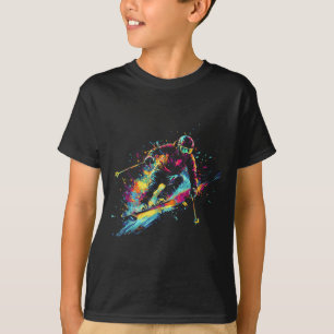 ウィンタースポーツ アルペン ペイント スプラッシュ スキーヤー スノー スキー 少年 Tシャツ