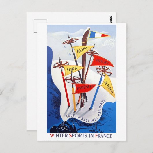 ウィンタースポーツ(フランス)、ビンテージ旅行 ポストカード (正面/裏面)