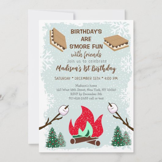 ウィンターズモーレスキャンプファイアチョコレート誕生日 招待状 (正面)