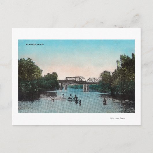 ウィンターズレイクで泳いでボート ポストカード (正面)