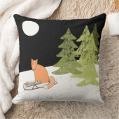 ウィンタータイムスレディングキツネ-イラストレーション クッション (ブランケット)