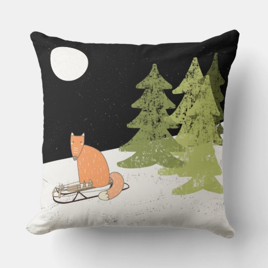 ウィンタータイムスレディングキツネ-イラストレーション クッション (正面)